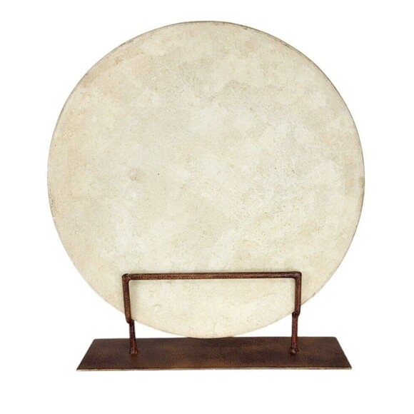Vintage Moon Face Plaster Large Round Plaque Modernist Sculpture Art on Stand - Picture 5 of 7